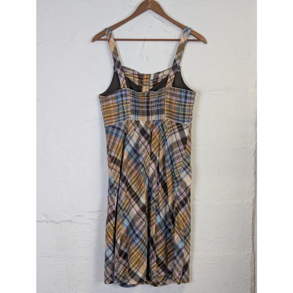 Y2K Sundress Madras Plaid Old Navy Womens Large Linen Blend Cottage Festival - Picture 5 of 9